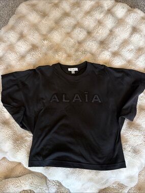Alaia Black Embroidered Logo Cropped Tee
